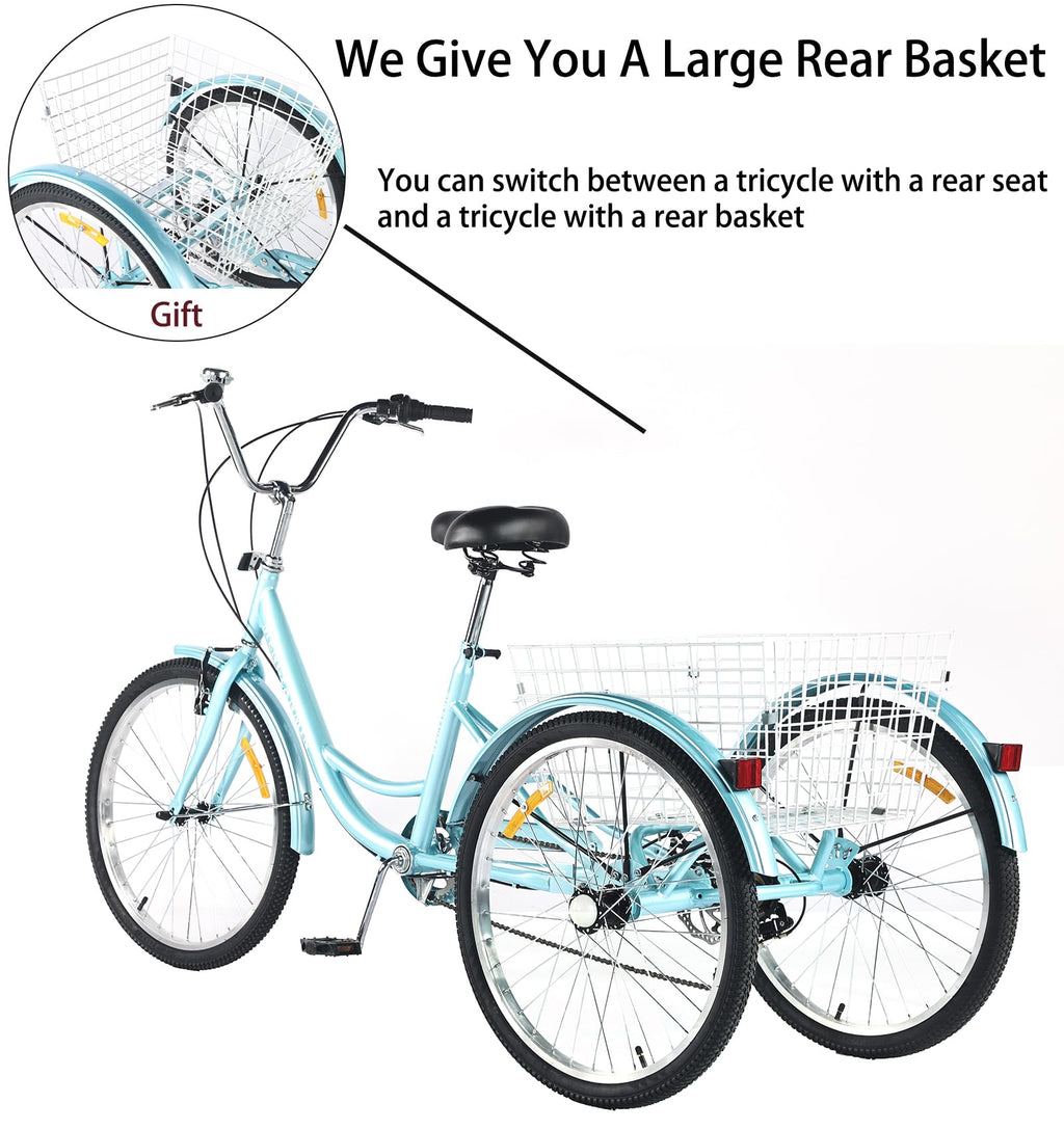 7 Speed Adult Tricycle with Child Seat and Rear Baskets T50201