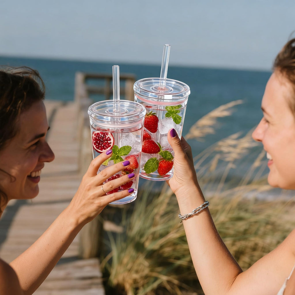 16 oz Plastic Tumbler Cup with Lid and Straw, 6 Pack T582102