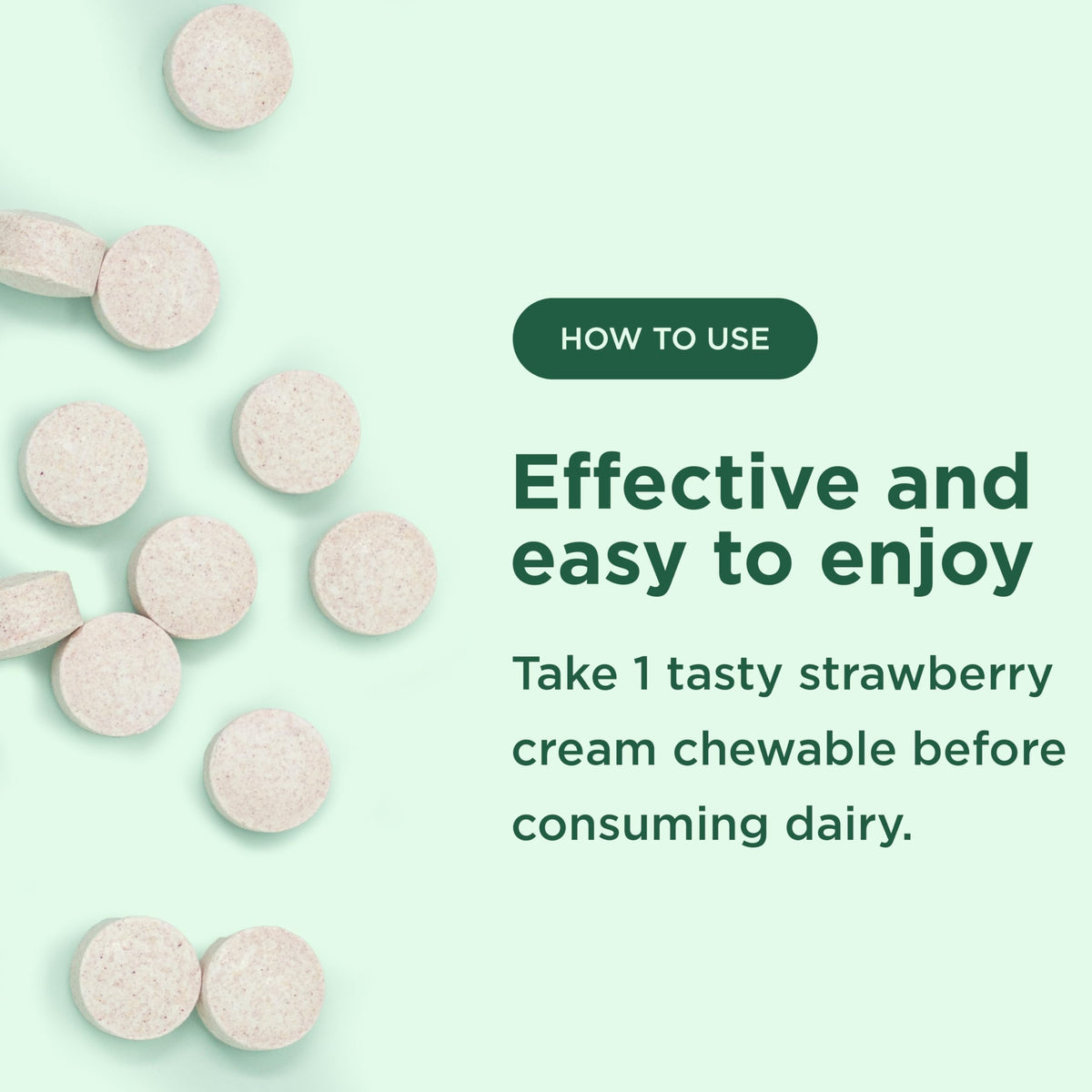 Strawberry Cream Flavor Lactase Enzyme 9000 FCC Chewables 30ct X934