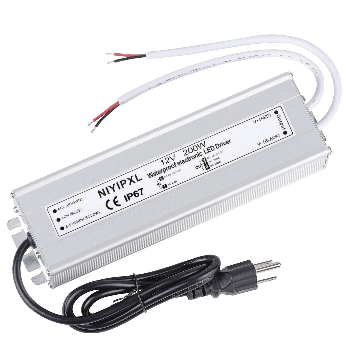 200 Watts Waterproof IP67 LED Driver 90V-130V AC to 12V DC H905171