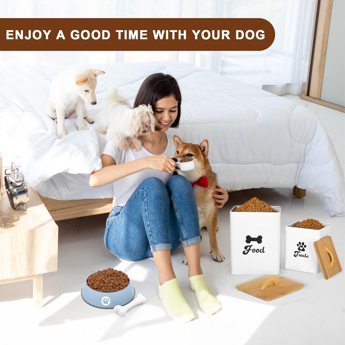 White 2PCS Airtight Dog Treat Container F59459