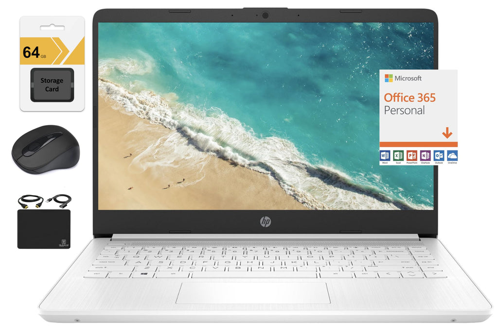 14" Quad-Core Intel Celeron Laptop, 4GB RAM, 128GB, Windows 11 S, White R75590