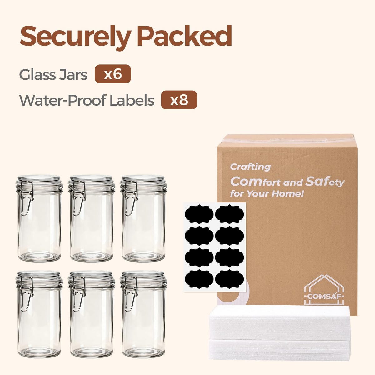16 oz Glass Jars with Airtight Lids 6 Pack V5244