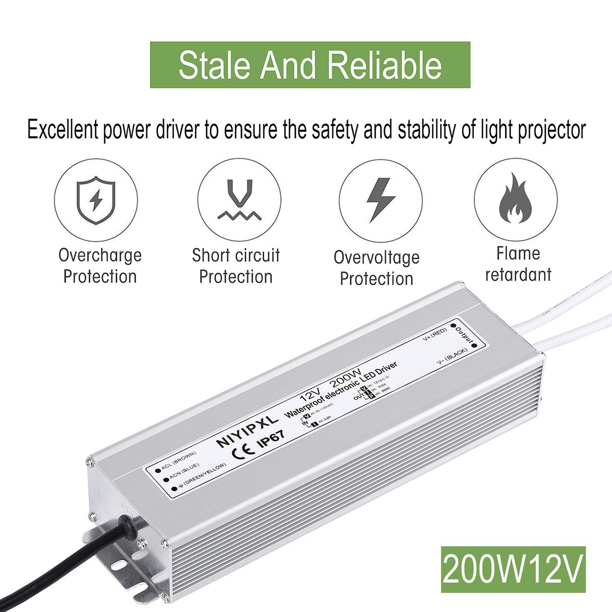 200 Watts Waterproof IP67 LED Driver 90V-130V AC to 12V DC H905171