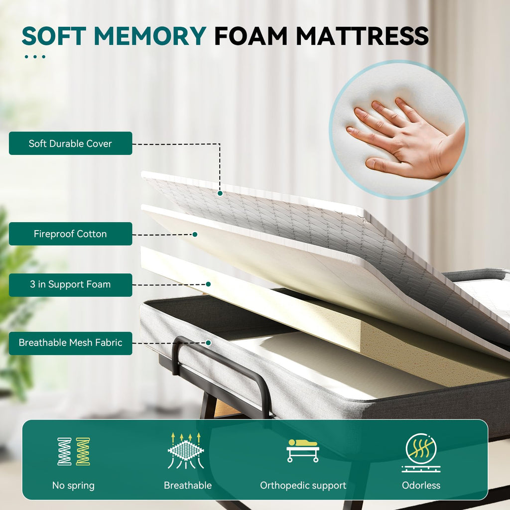 Folding Bed with Mattress and Metal Frame Y618
