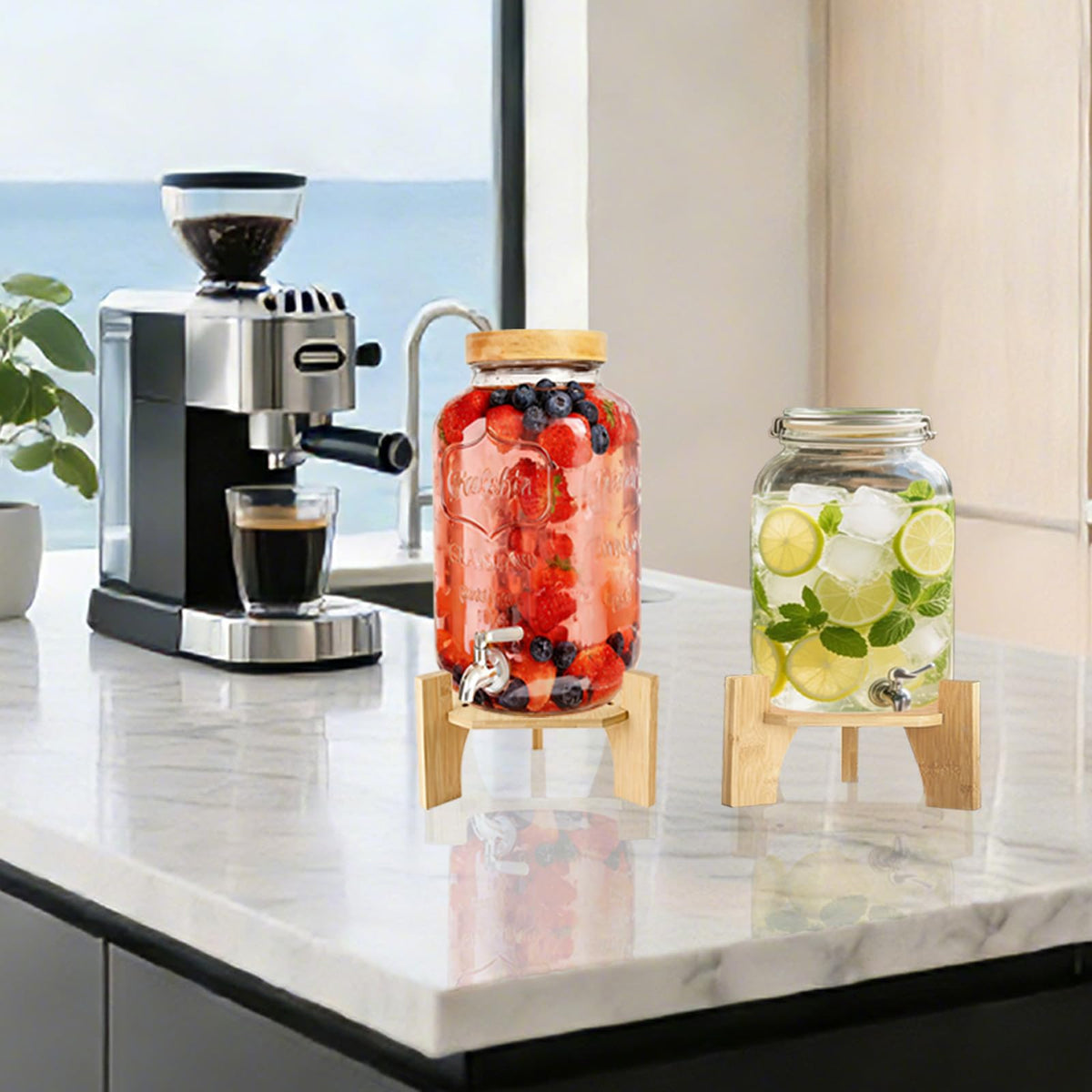 Natural Bamboo Wood Drink Dispenser Stand J403