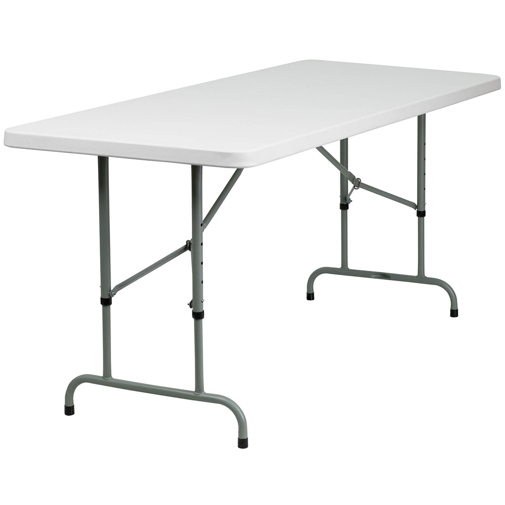 6-Foot Height Adjustable Granite White Plastic Folding Table B6242