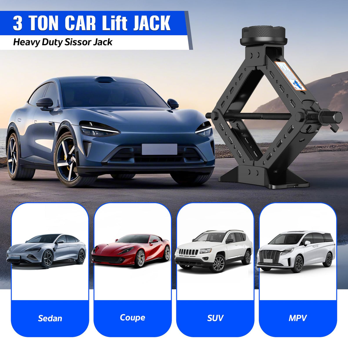 3 Ton Heavy Duty Scissor Jack Kit with Ratchet Wrench R1725