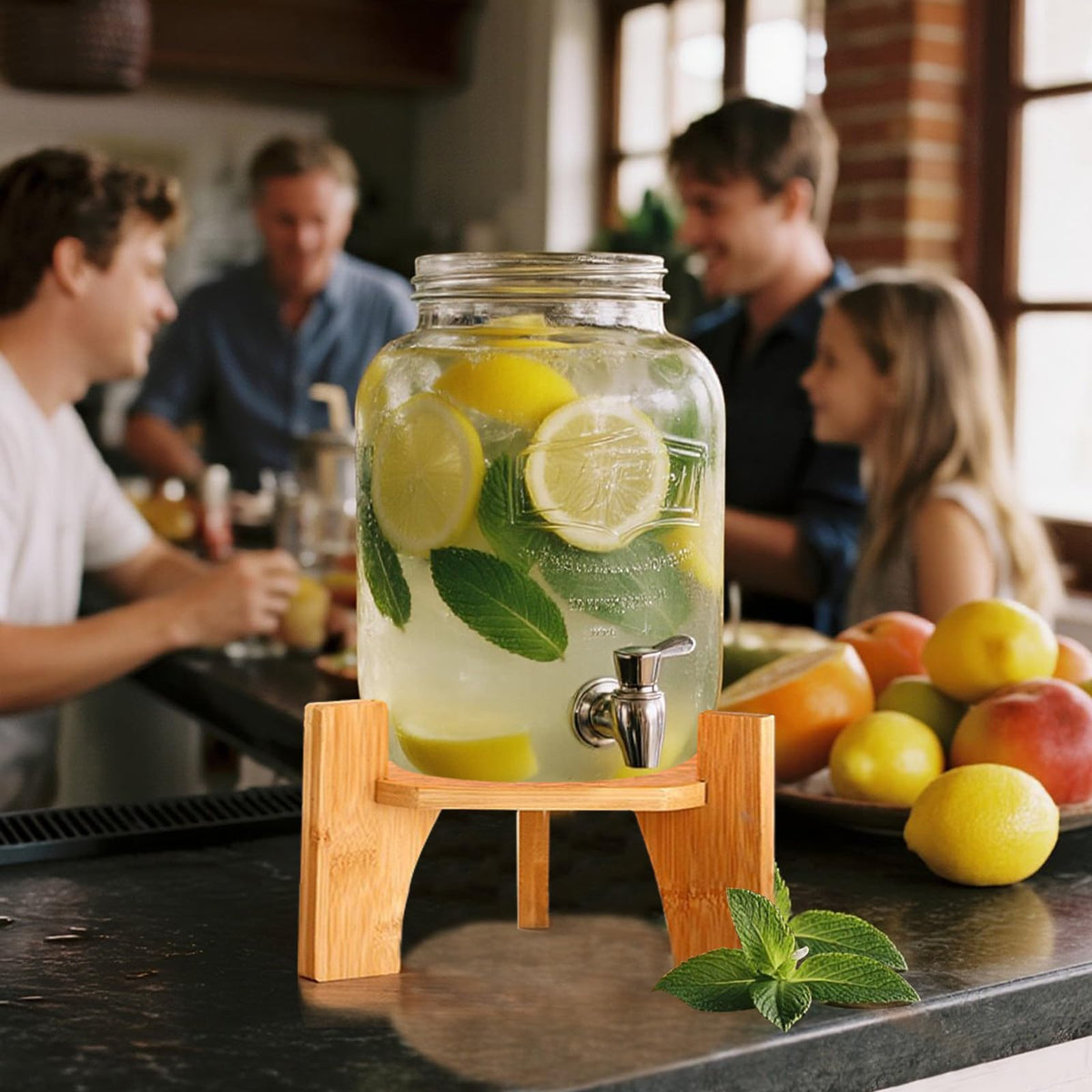 Natural Bamboo Wood Drink Dispenser Stand J403