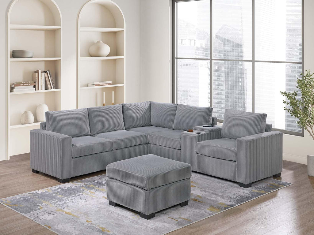 Light Gray Corduroy 4pc Sectional Sofa Set P843288