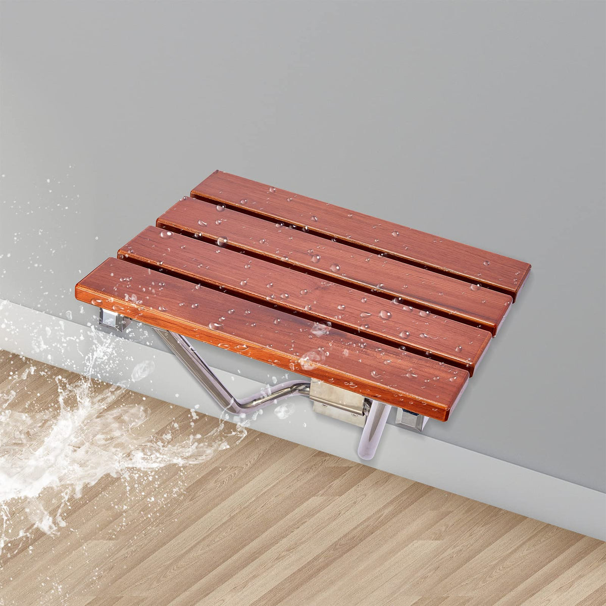Teak Wood Wall Mounted Folding Shower Seat and Bench 350lb Capacity C641407