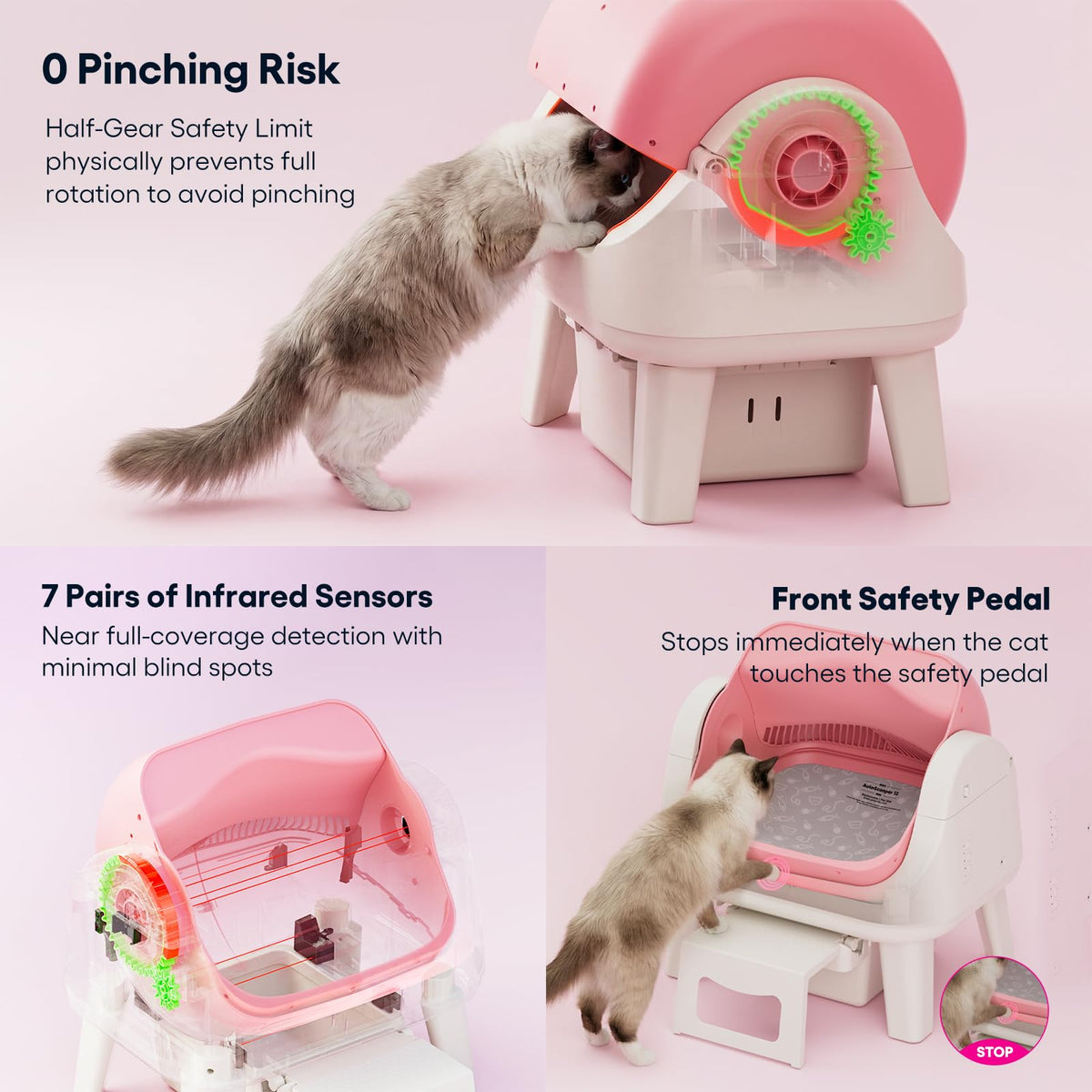 Self Cleaning Open Top Automatic Cat Litter Box Pink V100