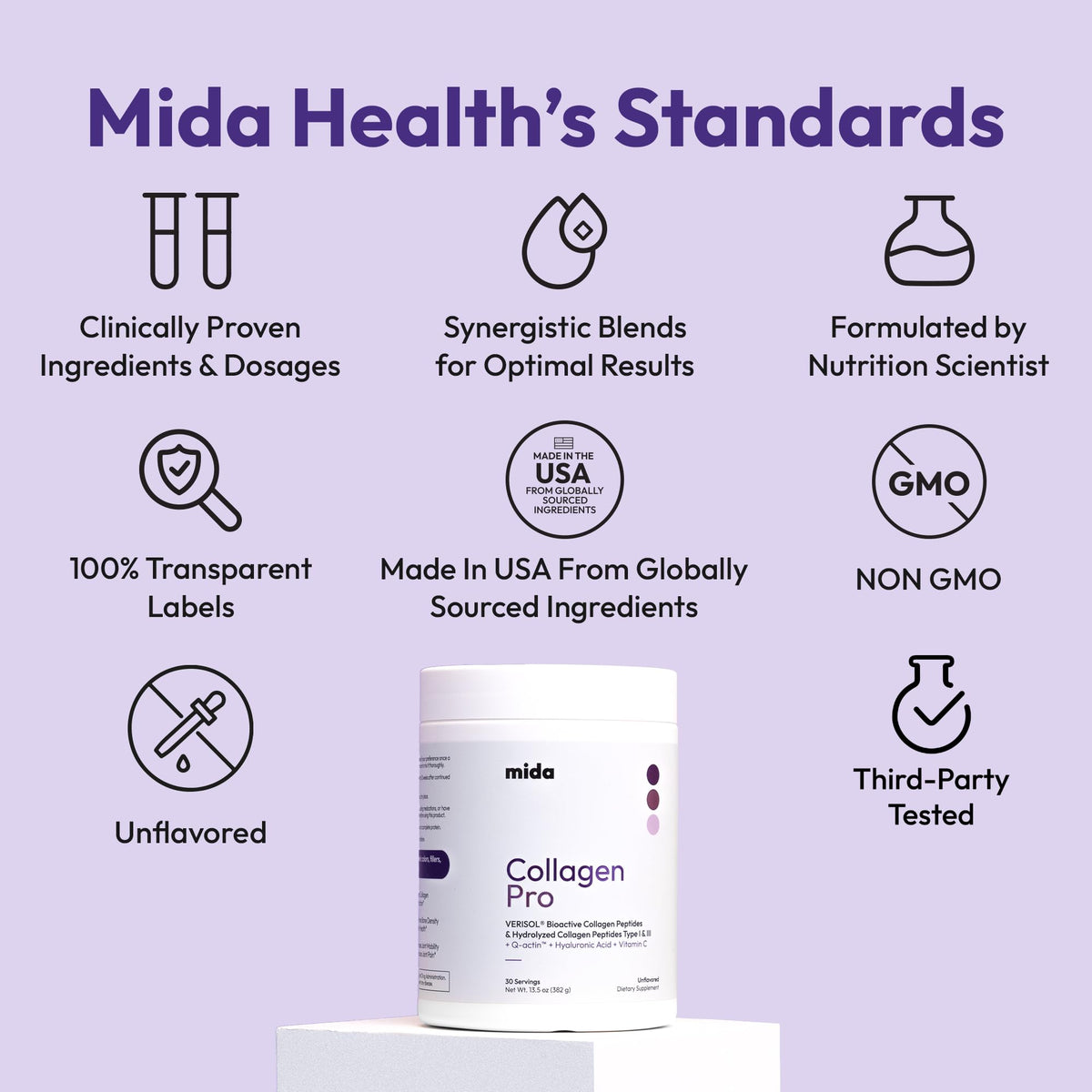 Hydrolyzed Collagen Peptides Type I & III with Vitamin C, Hyaluronic Acid, Biotin, Unflavored Powder, 30 Servings V176370