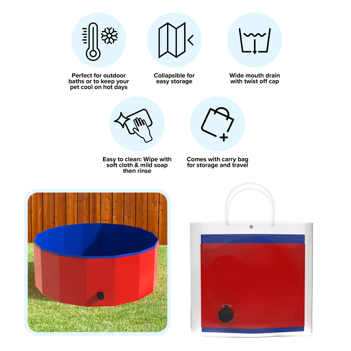 Foldable 30.5x12in PVC Dog Pool with Drain R4446