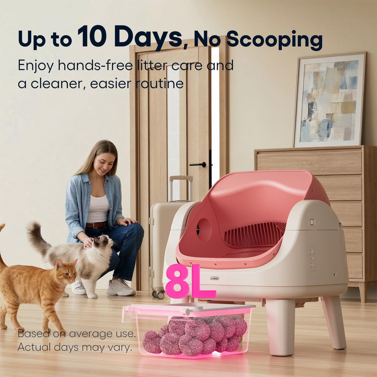 Self Cleaning Open Top Automatic Cat Litter Box Pink V100