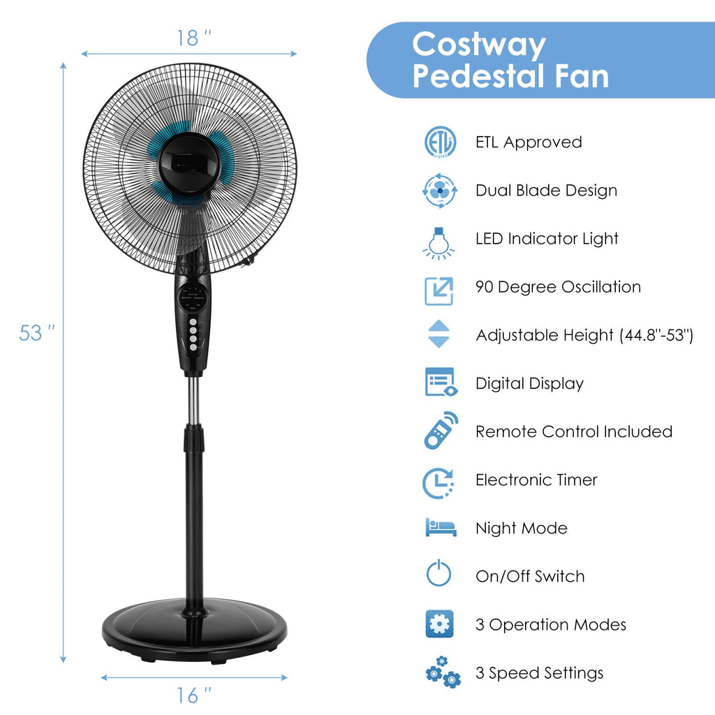 16” Pedestal Fan with 3-Speed Digital Control T82983
