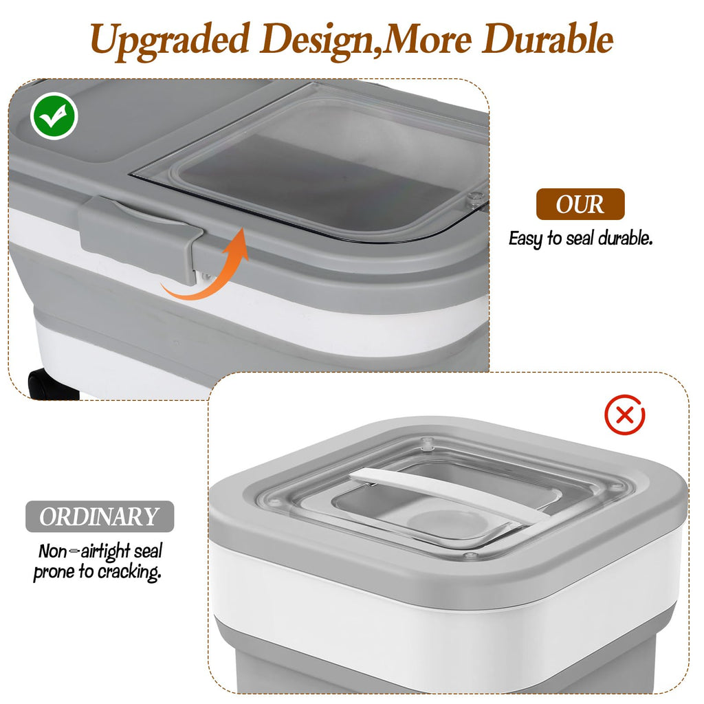 2 Pack 15Lbs Collapsible Airtight Pet Food Storage Container with Scoops D7300