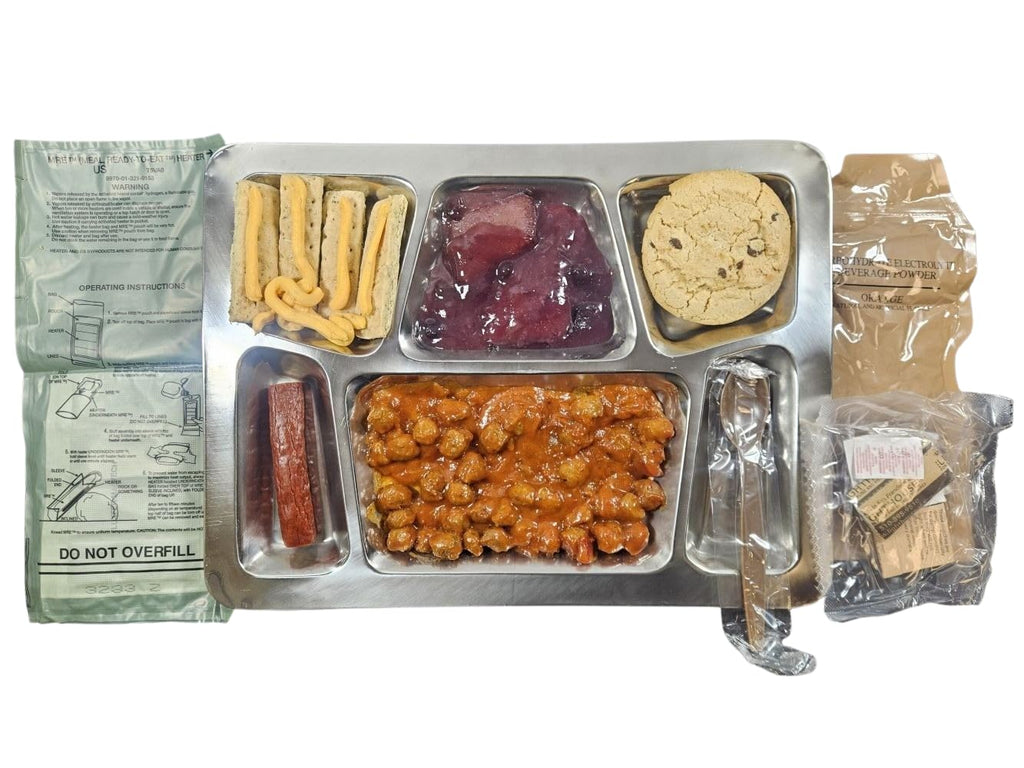 MRE Meal Ready to Eat with Entree Snacks Dessert Drink Mix Utensils Condiments R1873