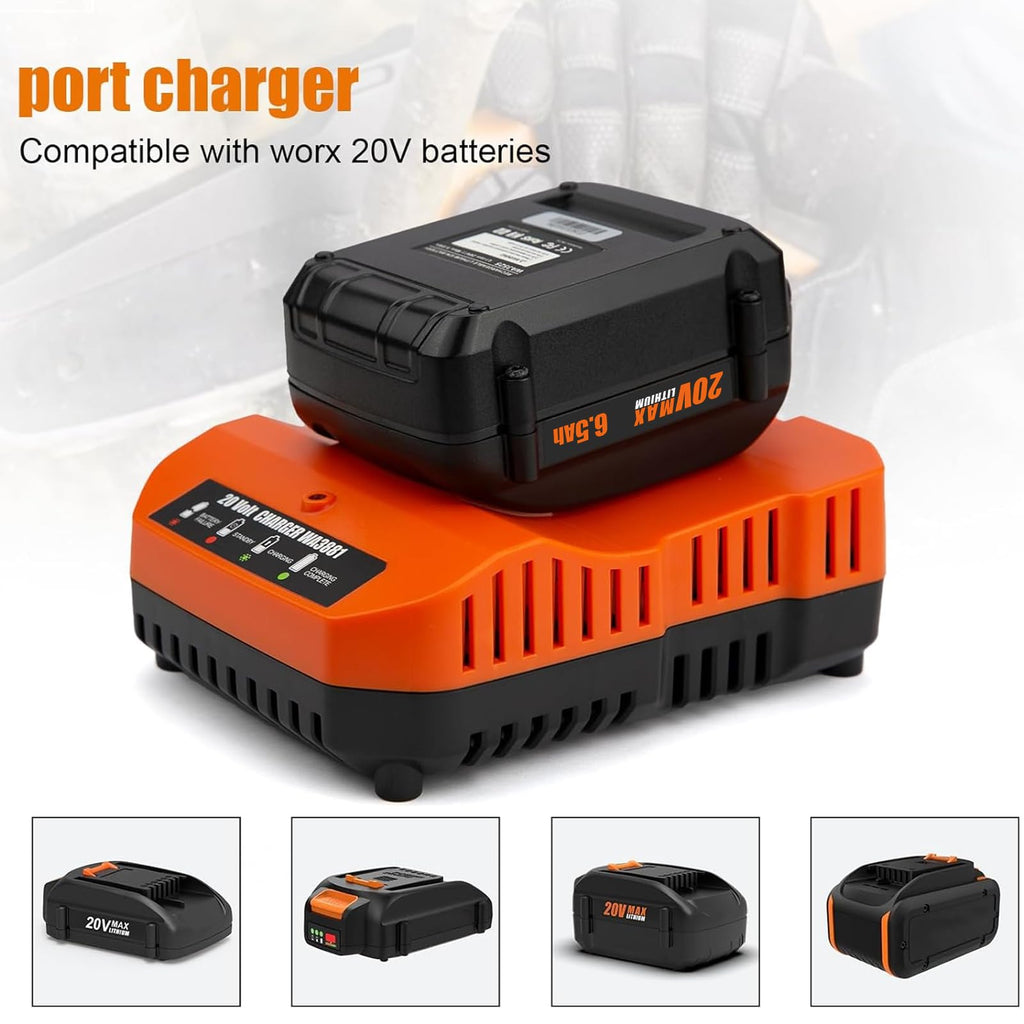 2 Pack 6.5Ah Replacement 20v Lithium Battery and Charger Kit Q28574