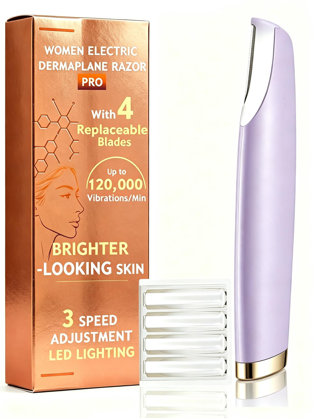 Sonic Facial Hair Remover with LED Light, 4 Replacement Blades S7731