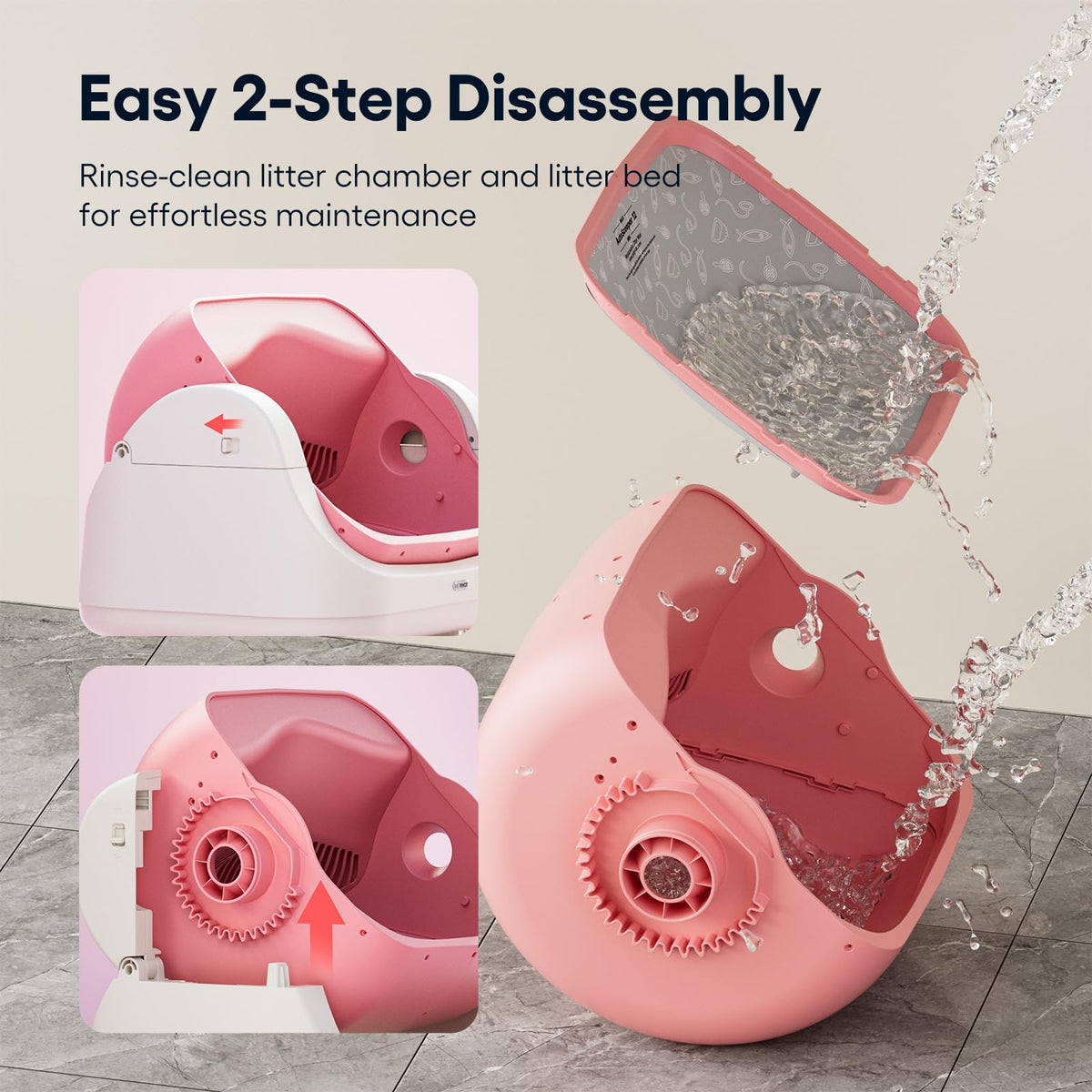 Self Cleaning Open Top Automatic Cat Litter Box Pink V100