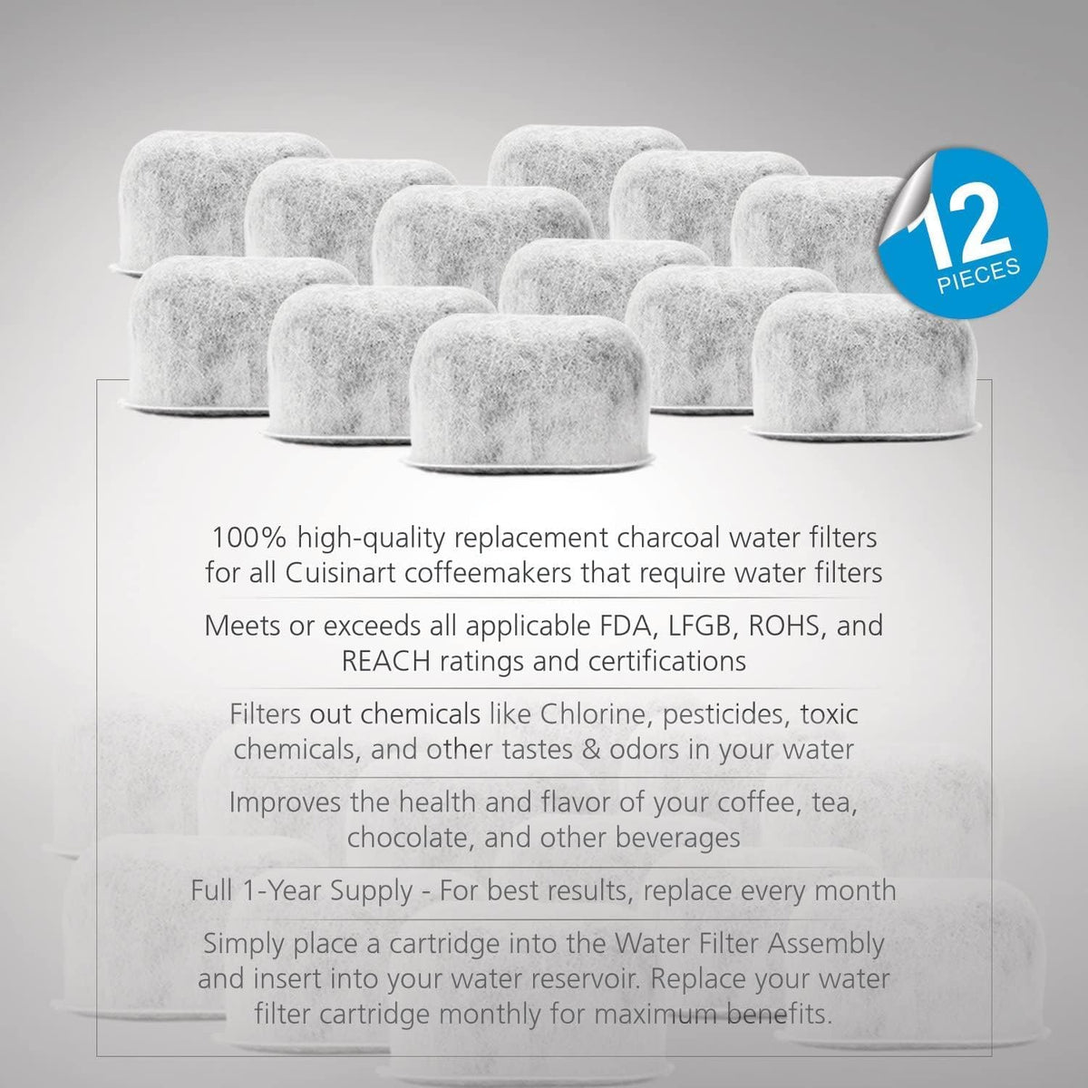 12-Pack Replacement Charcoal Water Filters O314088