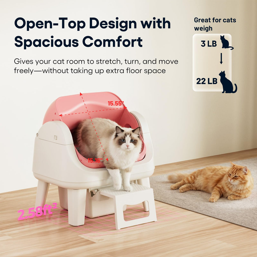 Self Cleaning Open Top Automatic Cat Litter Box Pink V100