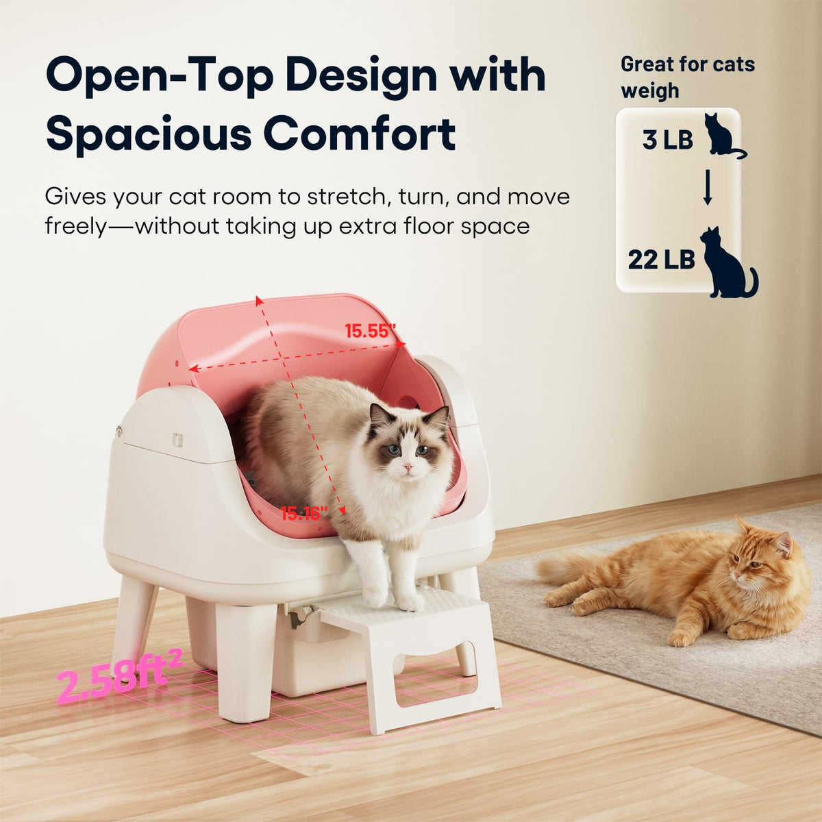 Self Cleaning Open Top Automatic Cat Litter Box Pink V100