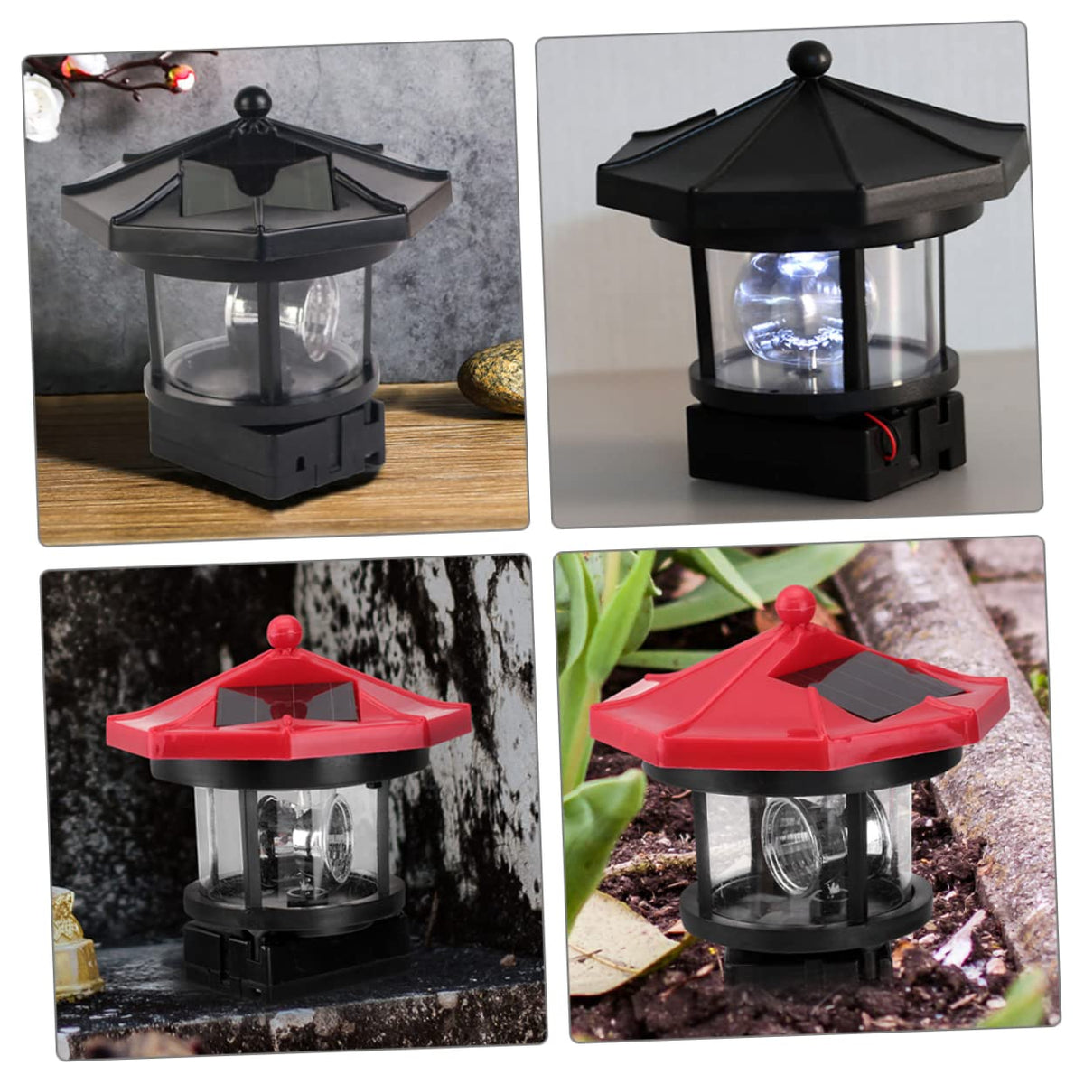 Solar Lighthouse Rotating Lamp Resin Garden Decorative Lights D1610