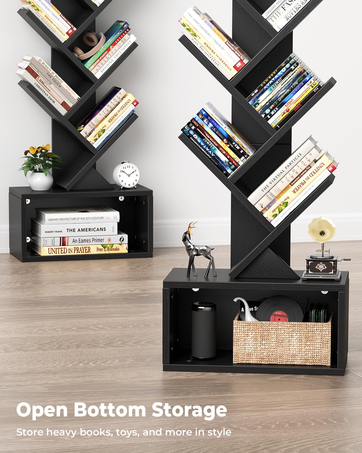 6 Tier Tree Bookshelf with Light, Black B3662