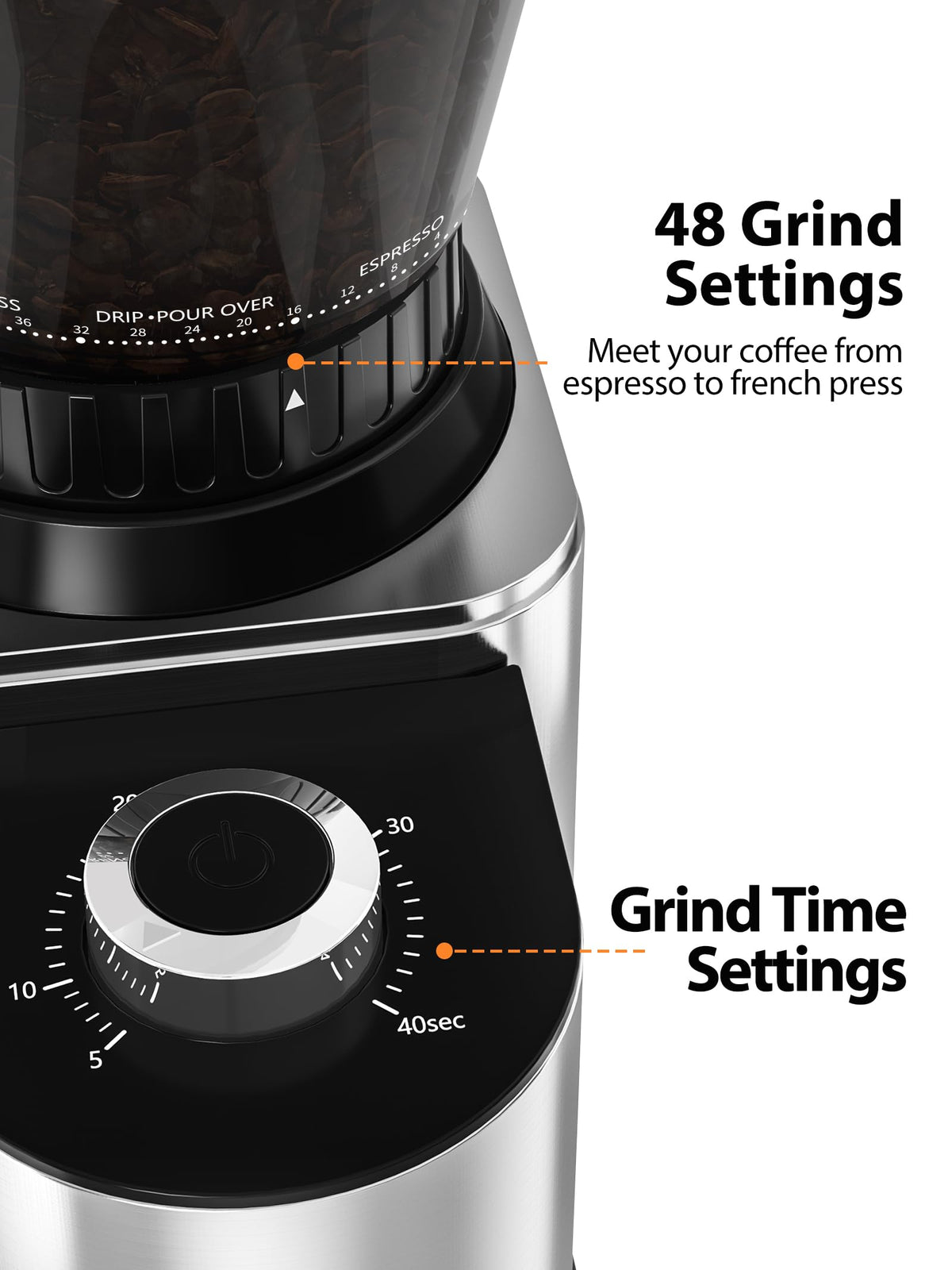 Conical Coffee Bean Grinder, 48 Settings, Anti-Static V51577