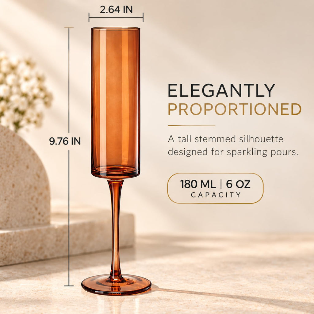 Set of 6 Amber Textured Glass Champagne Flute 6oz Q491691