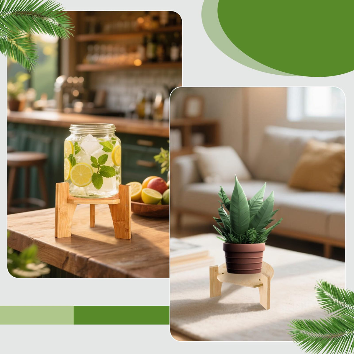 Natural Bamboo Wood Drink Dispenser Stand J403