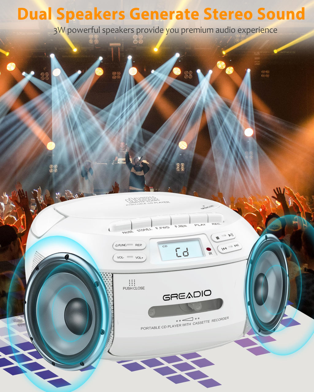 CD Player Boombox Cassette Player Combo with Bluetooth, AM/FM Radio R939398