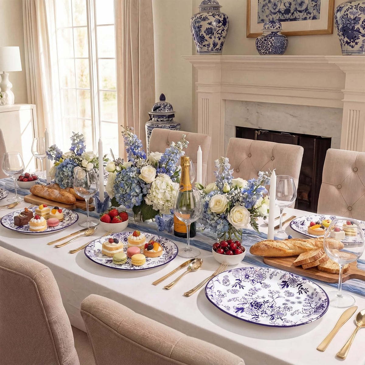 50 Pack Blue Floral Disposable Paper Plates R18517