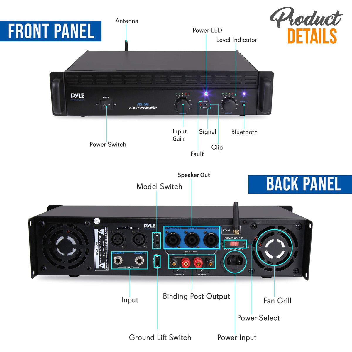 1000 Watt 2-Channel Bluetooth Power Amplifier D601