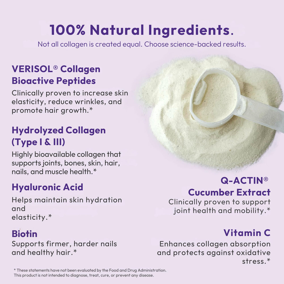 Hydrolyzed Collagen Peptides Type I & III with Vitamin C, Hyaluronic Acid, Biotin, Unflavored Powder, 30 Servings V176370