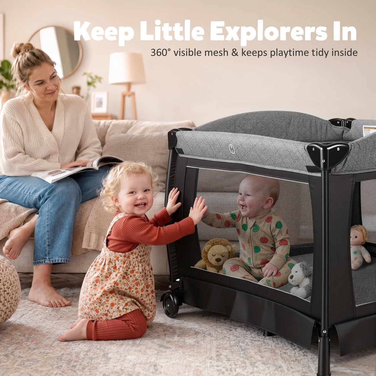 4 in 1 Foldable Pack and Play with Bassinet & Changing Table P25139