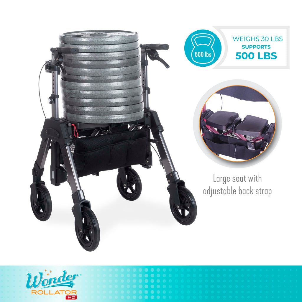 Heavy Duty Folding Rolling Walker with 8-inch Wheels and Wide Seat U41741