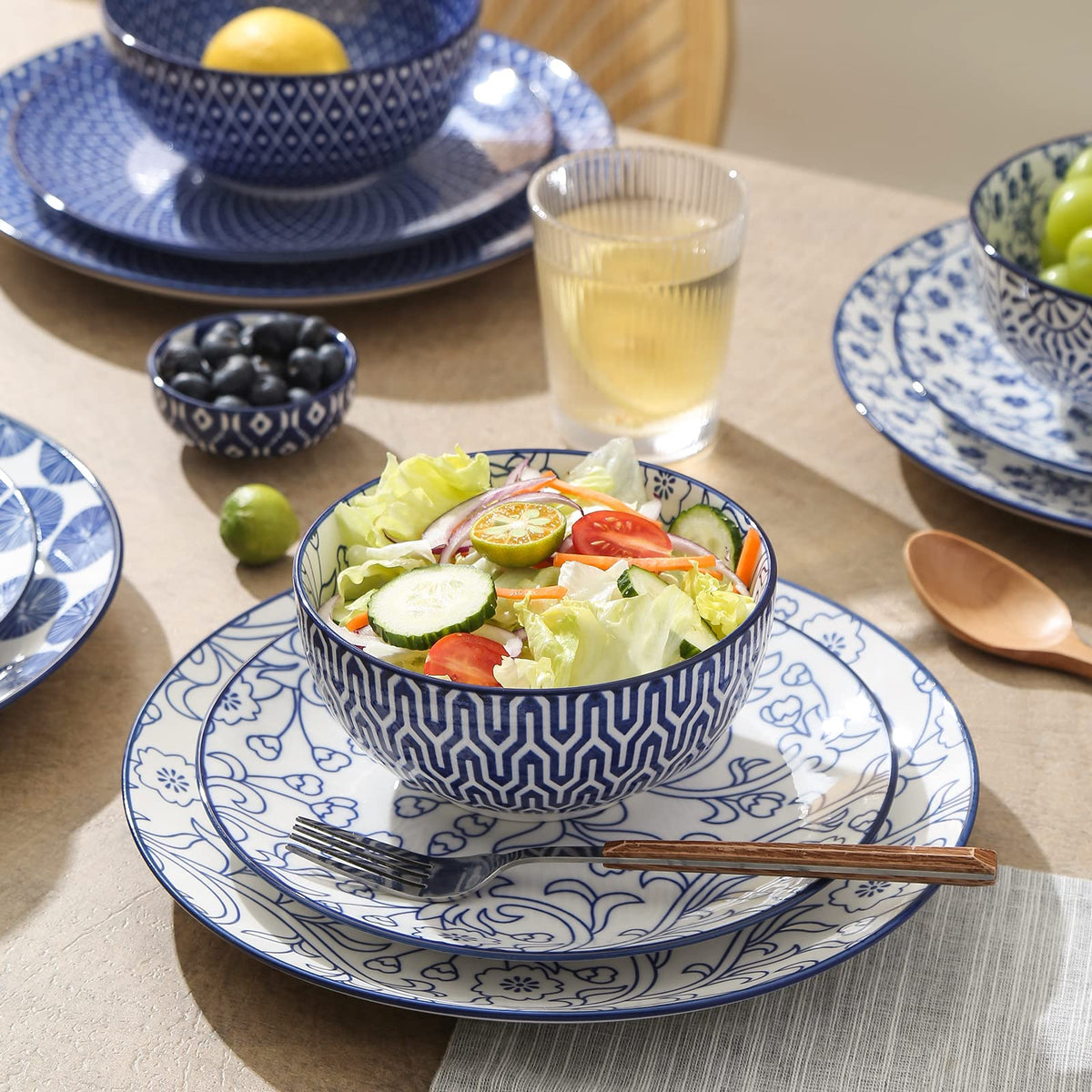 Ceramic Dinnerware Sets 12 Piece + 8 OZ Cappuccino Cup Set with Saucers W2607
