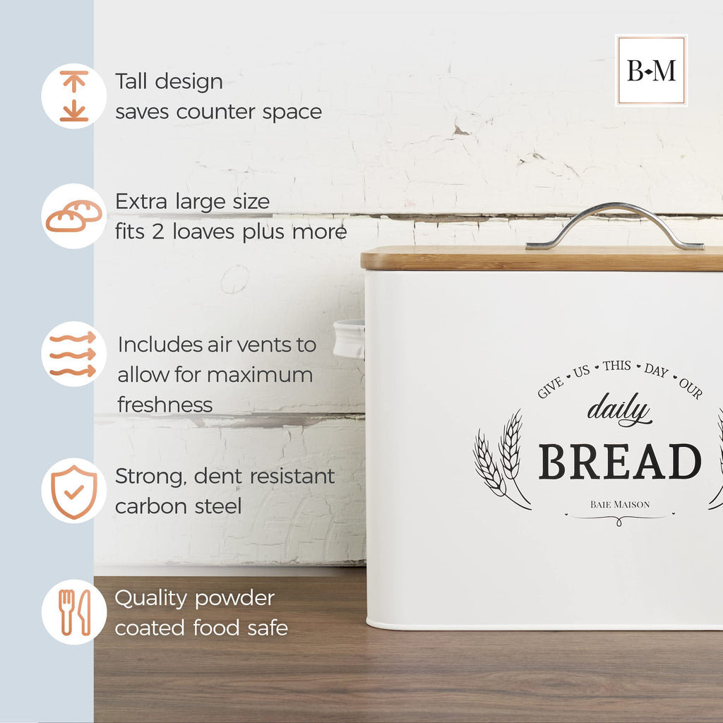 Extra Large White Farmhouse Bread Box with Canisters Set of 3 U848
