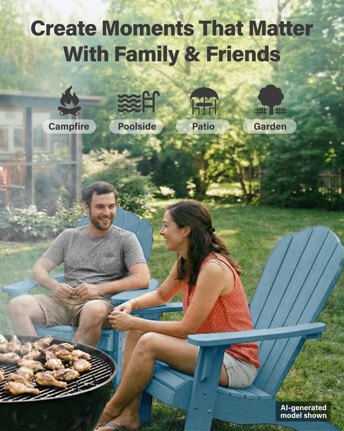 Oversized Adirondack Chair Set of 4 Blue H5249