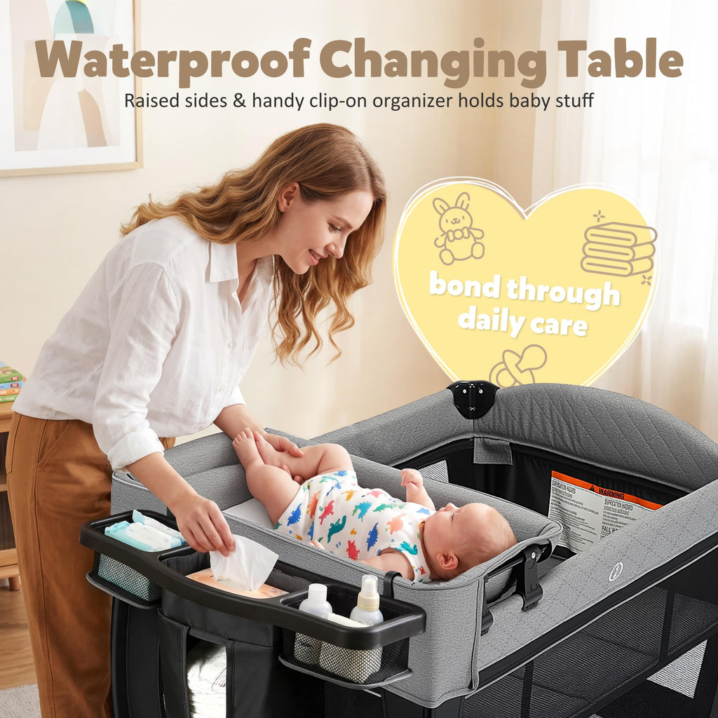 4 in 1 Foldable Pack and Play with Bassinet & Changing Table P25139