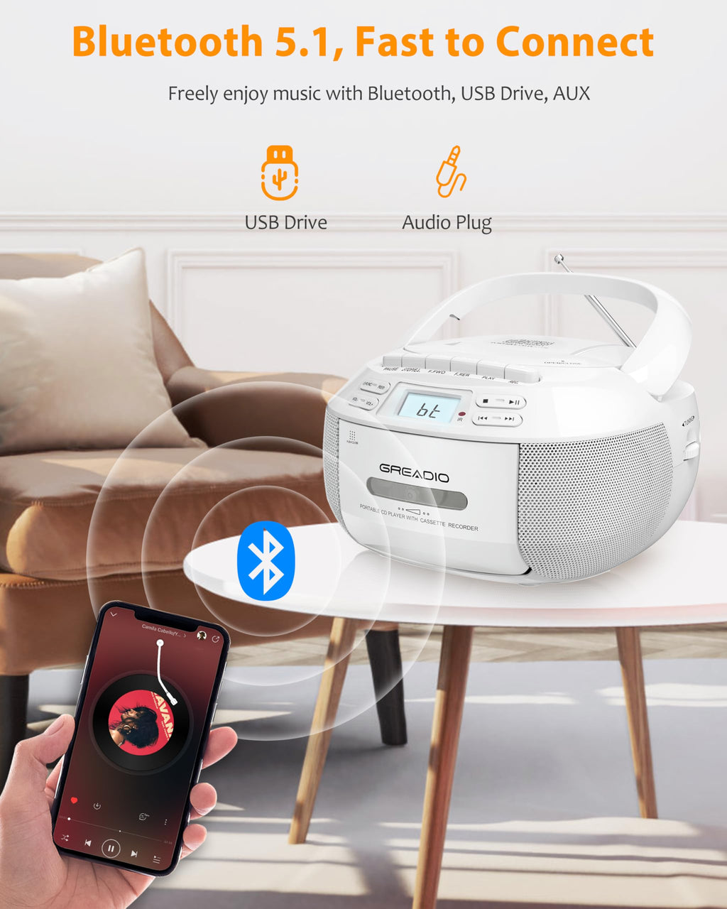 CD Player Boombox Cassette Player Combo with Bluetooth, AM/FM Radio R939398