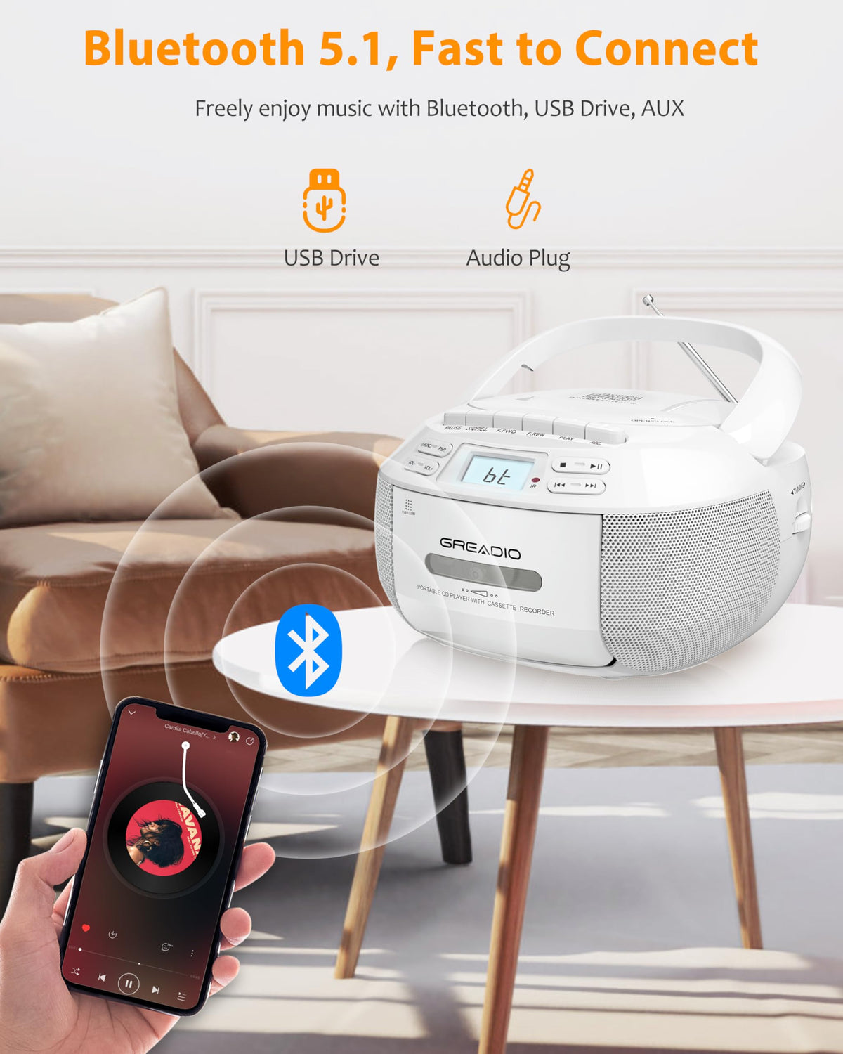 CD Player Boombox Cassette Player Combo with Bluetooth, AM/FM Radio R939398
