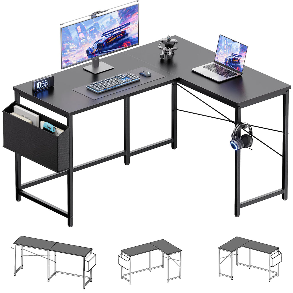 47 Inch Reversible L Shaped Gaming Desk Black W4286