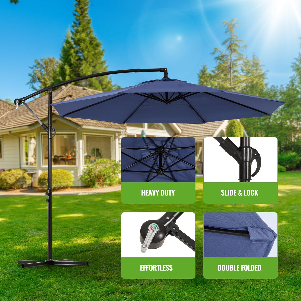 10ft Offset Hanging Patio Umbrella with Crank Lift & Tilt W330673