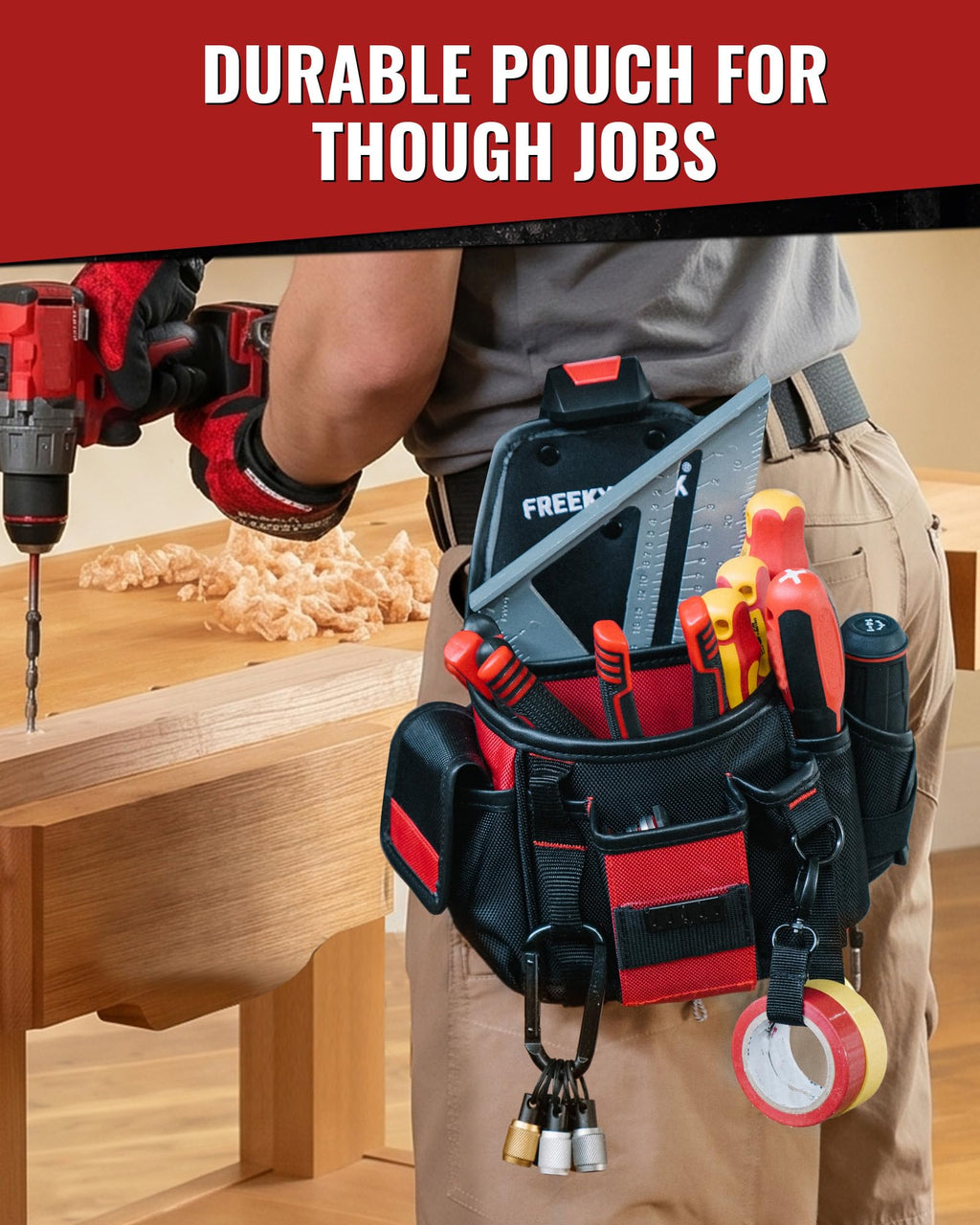 Heavy Duty Tool Belt with 2 Tool Pouches, Adjustable Work Belt I879154