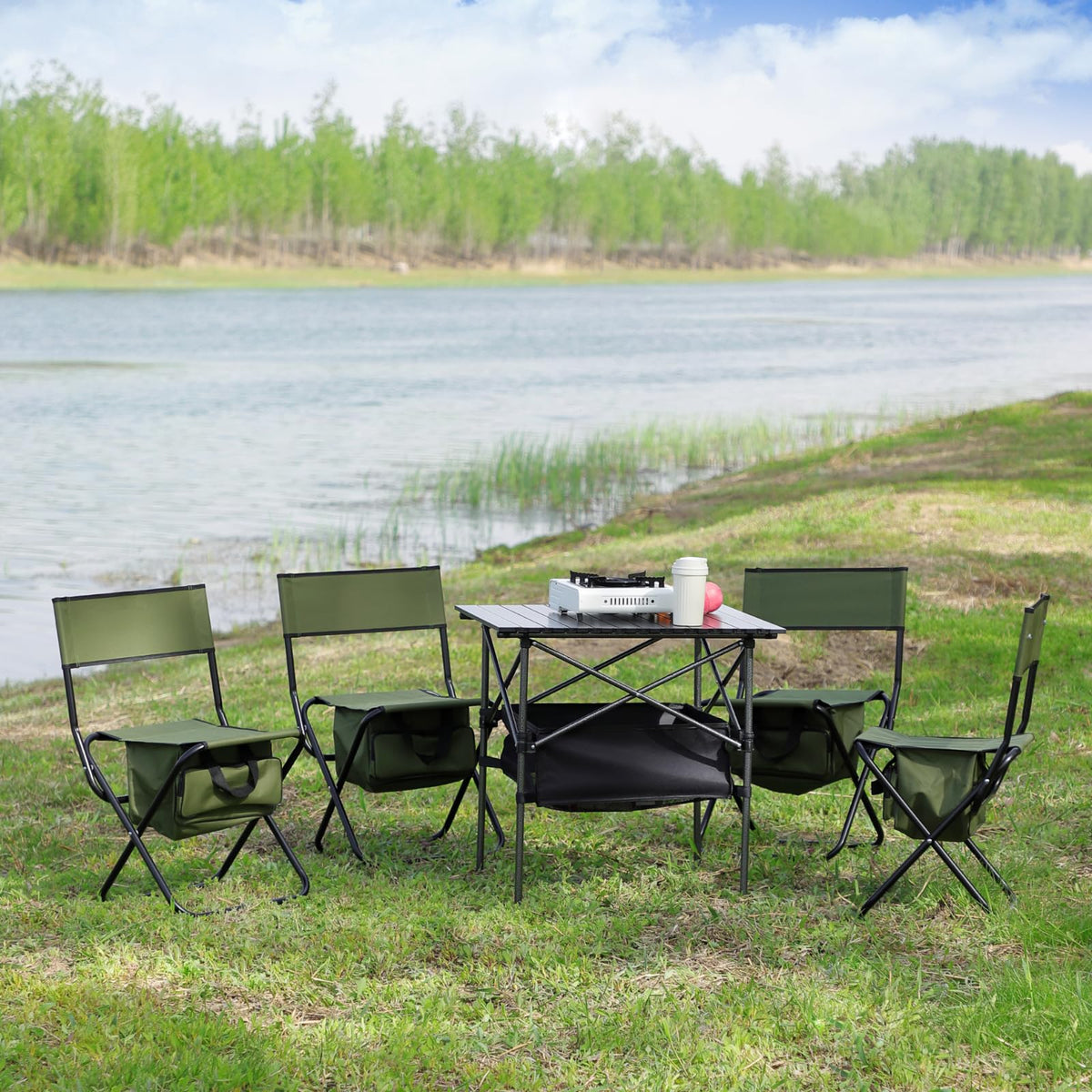 Folding Camping Chair with Storage Bag, 2 Pack, Green E637