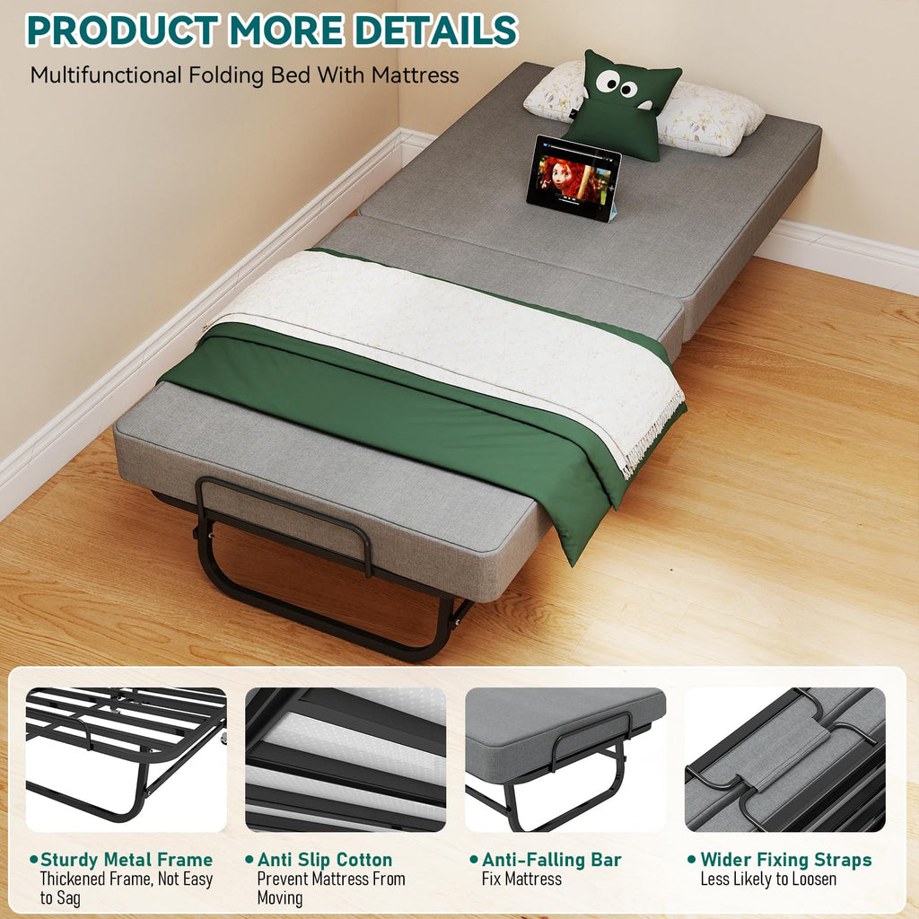 Folding Bed with Mattress and Metal Frame Y618